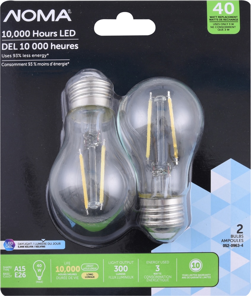 NOMA Advanced A15 E26 Base Dimmable LED Filament Light Bulbs, 300