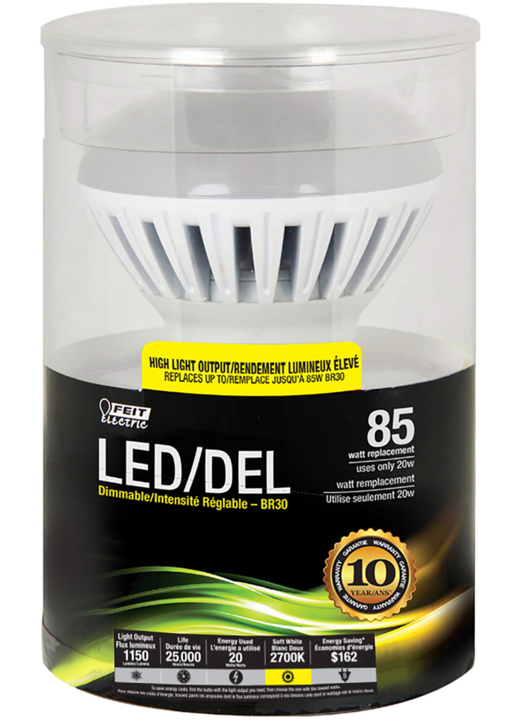 Feit 85W BR30 LED High Output Dimmable Light Bulb Front_Elevated
