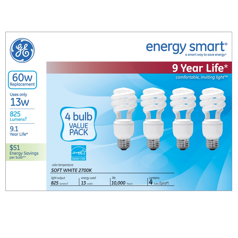 GE CFL 13W 10,000Hour Soft White Bulbs, 4pk Canadian Tire