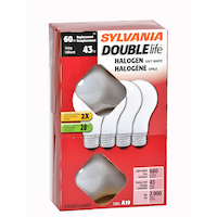 Sylvania A19 E26 Base Lamp Dimmable Halogen Light Bulbs, 680 Lumens, Soft White, 60W, 4-pk