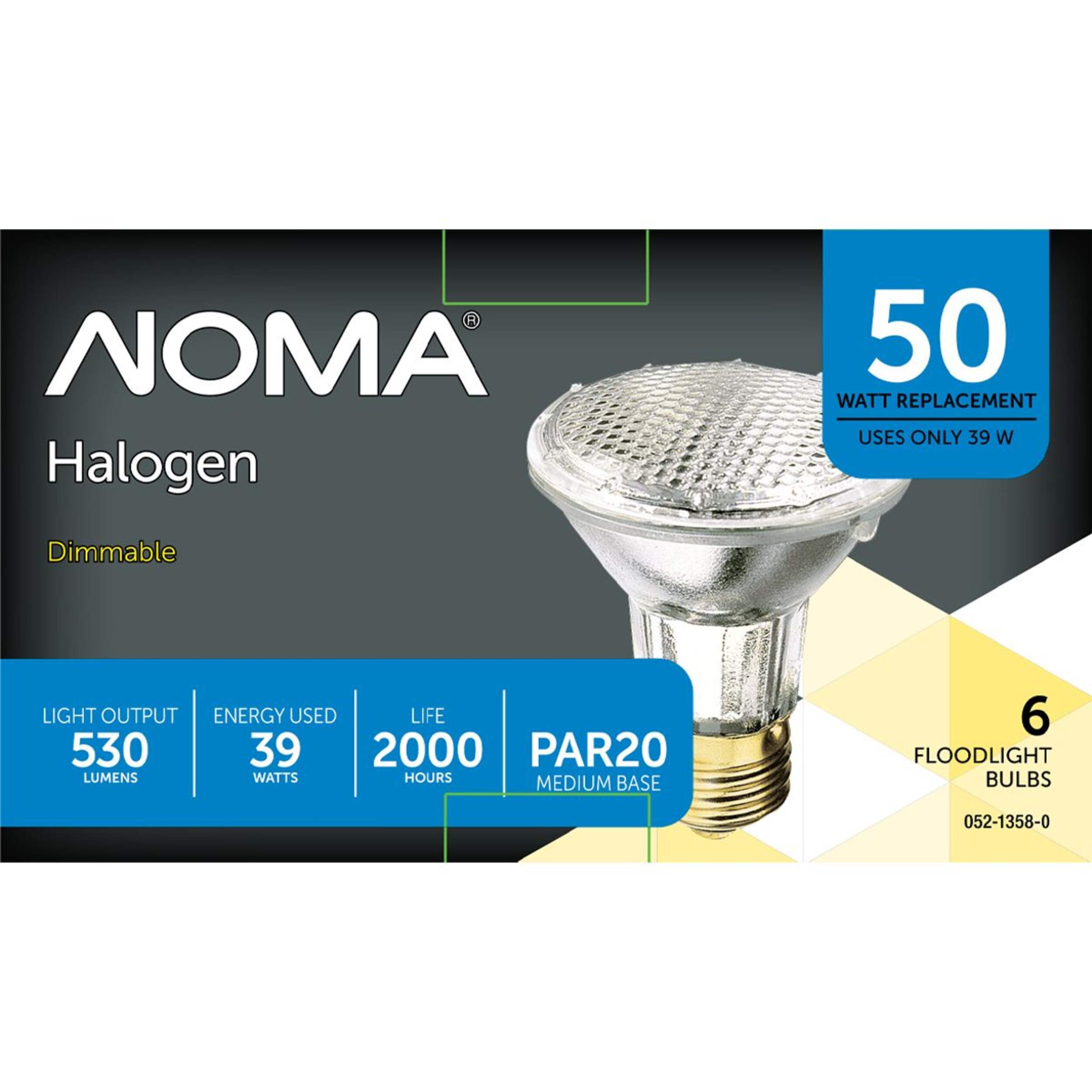 NOMA 39W PAR20 Energy Saving Halogen Light Bulbs, Soft White, 6-pk Front_Flat