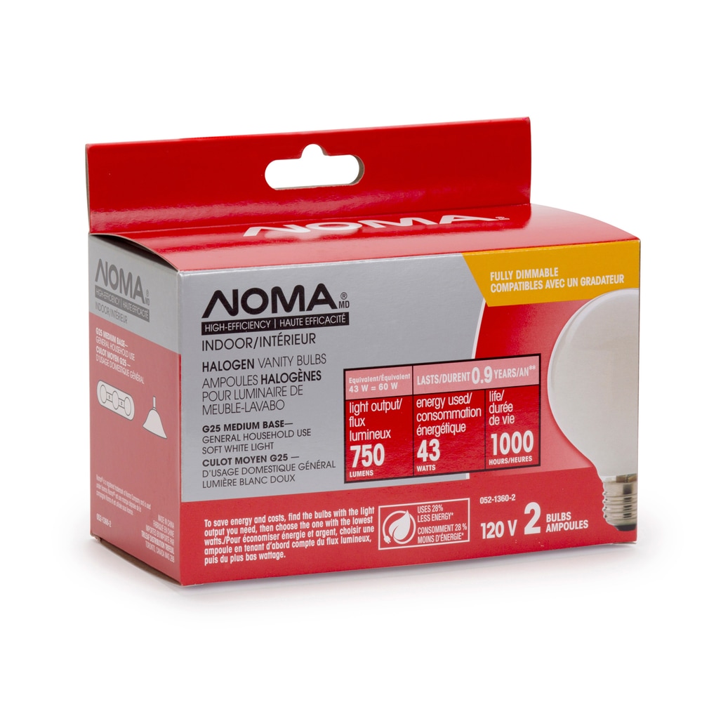 NOMA 43W Halogen Soft White Light Bulbs, 2pk Canadian Tire