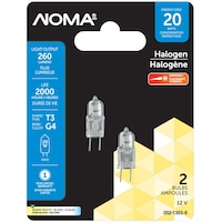 NOMA G4 Bi-Pin Base Indoor Clear Dimmable Halogen Light Bulb Lamps, 300 Lumens, 20W, 2-pk Front_Flat