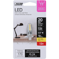 Feit Electric G4 Base Desk Lamp Dimmable LED Light Bulb, 3000K, 170 Lumens, Warm White, 20W Front_Flat