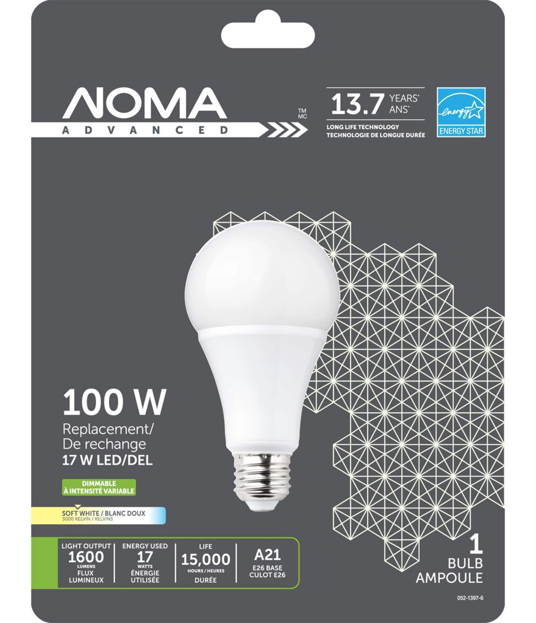 NOMA LED A21 100W Dimmable Soft White Bulb Front_Flat