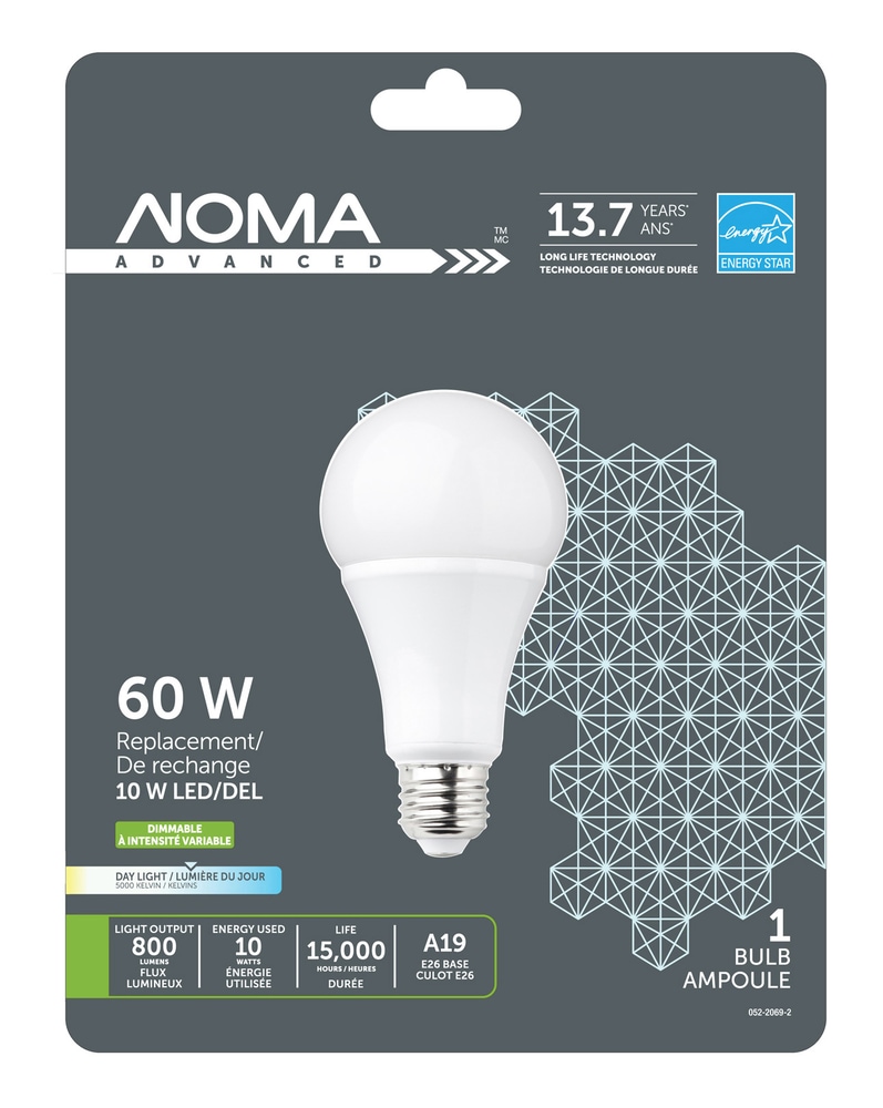 Ampoule à DEL NOMA A19, 60 W, intensité variable, lumière du jour