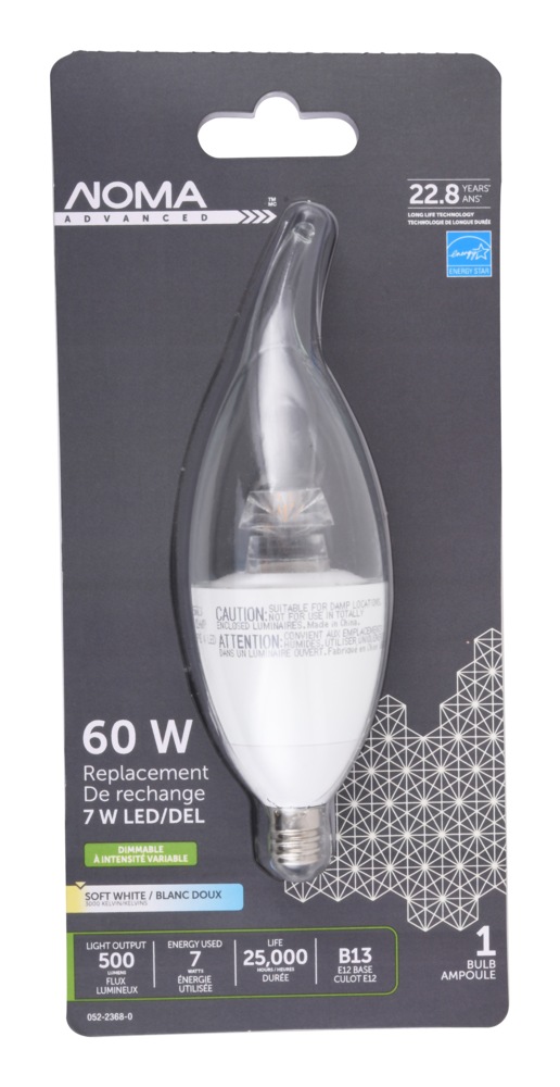 Ampoule à DEL NOMA pour lustre, 60 W, intensité variable, blanc doux