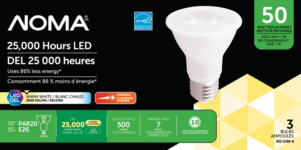 Noma Led Par20 50w Dimmable Soft White Bulb 3 Pk Canadian Tire - High Ceiling Light Bulb Changer Canadian Tire