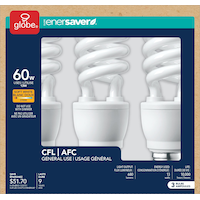 CFL Non-Dimmable Light Bulbs, Soft White, 60W, 3-pk