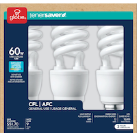 CFL Non-Dimmable Light Bulbs, 6500K, 800 Lumens, Daylight, 60W, 3-pk