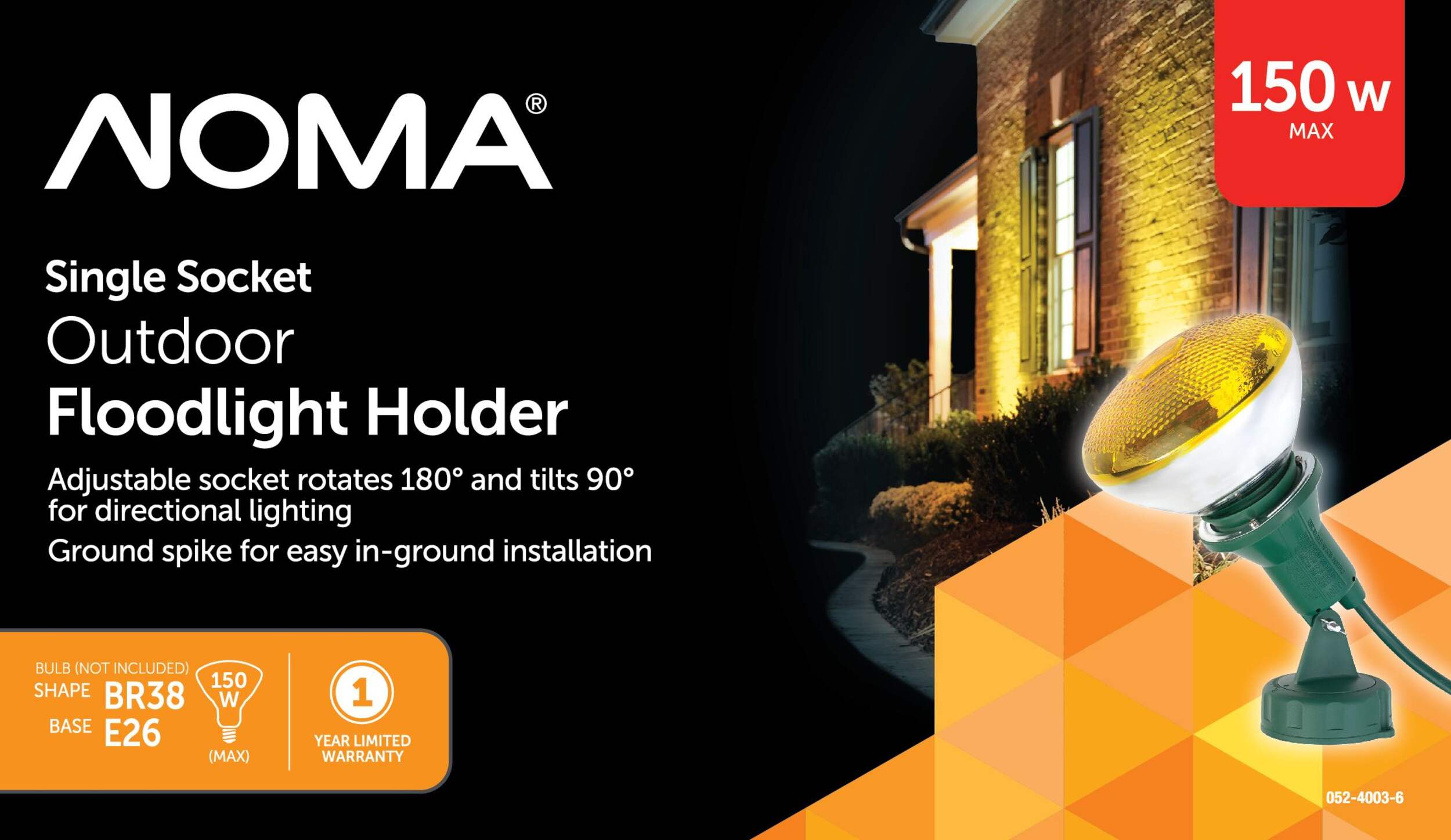 NOMA Outdoor Security Flood Light Holder, Weather-Resistant, 60Hz Front_Flat