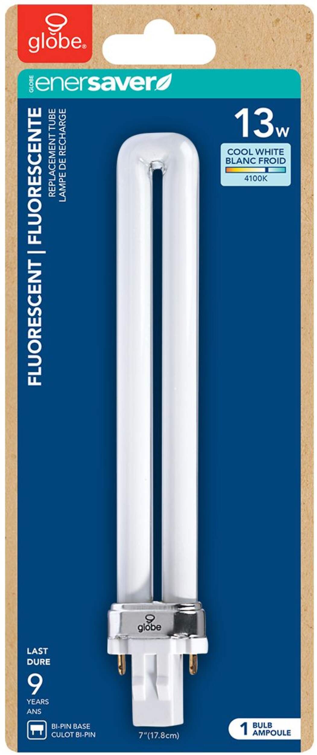 Globe Electric EnerSaver Bi-Pin Base Replacement Fluorescent Light Bulb, Cool White, 13W Front_Flat