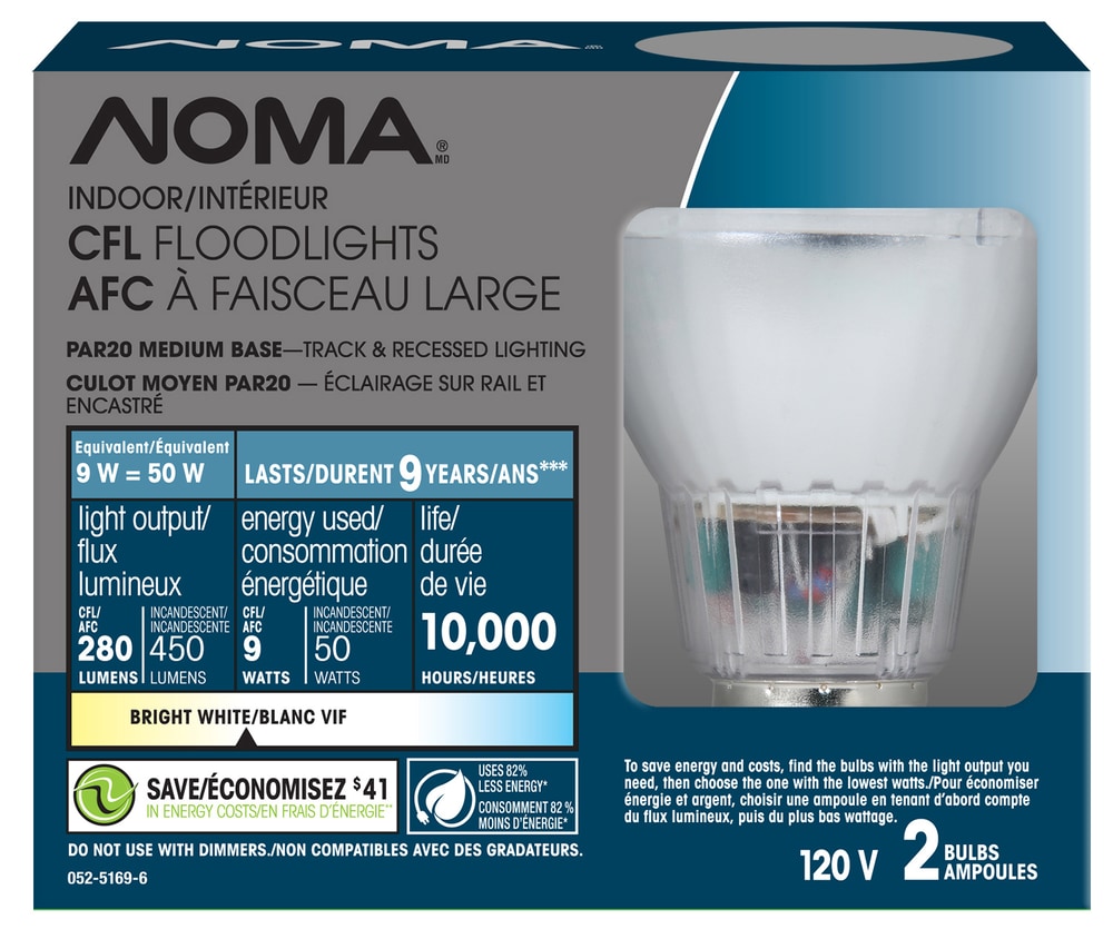 NOMA CFL 9W PAR20 Reflector Indoor Floodlight Bulbs, 2pk Canadian Tire
