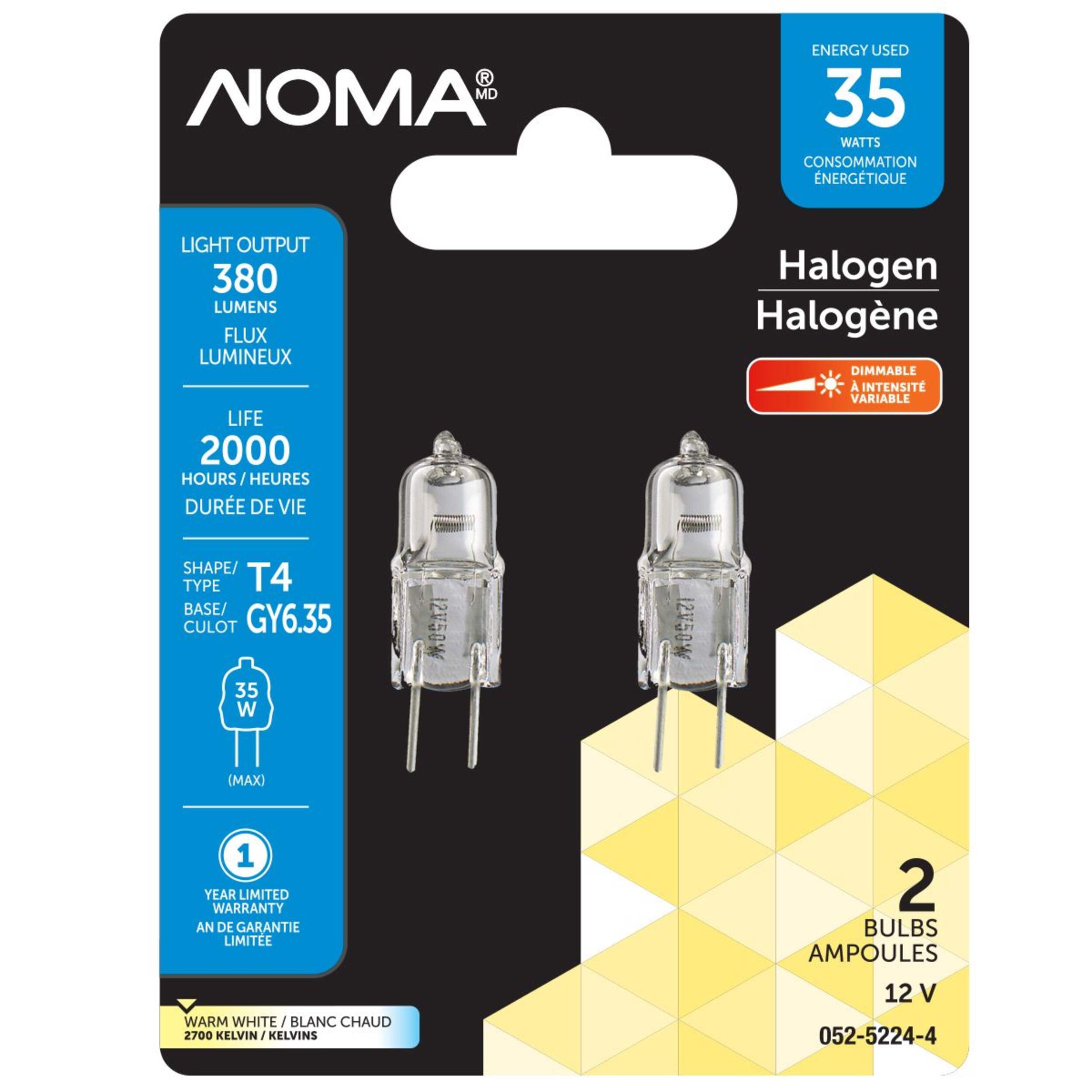 NOMA T4 35W 12V Halogen Bi-Pin Light Bulbs Front_Flat