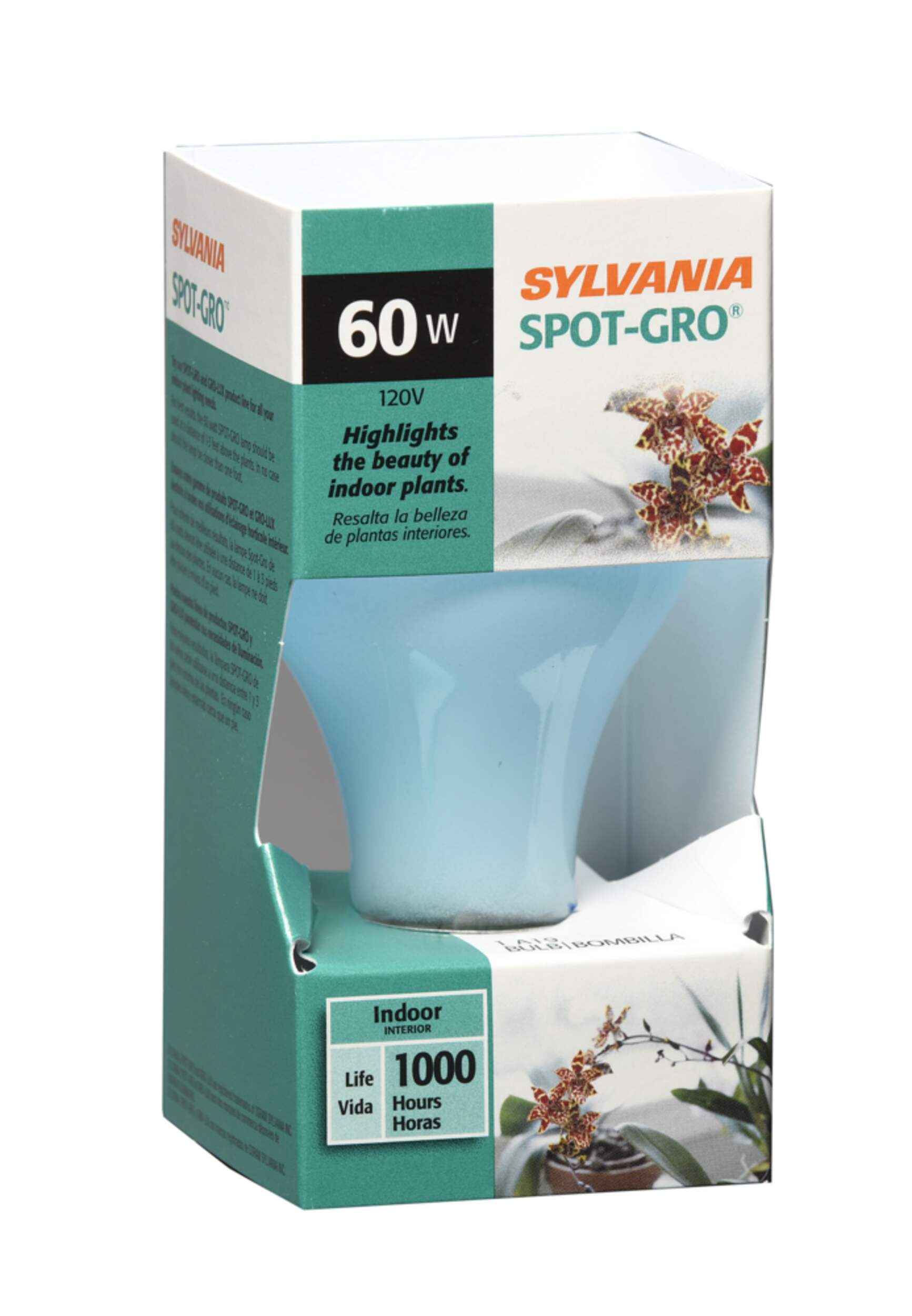 Sylvania SPOT-GRO A19 E26 Base Indoor Plant Incandescent Light Bulb, 60W Front_Angled_Right