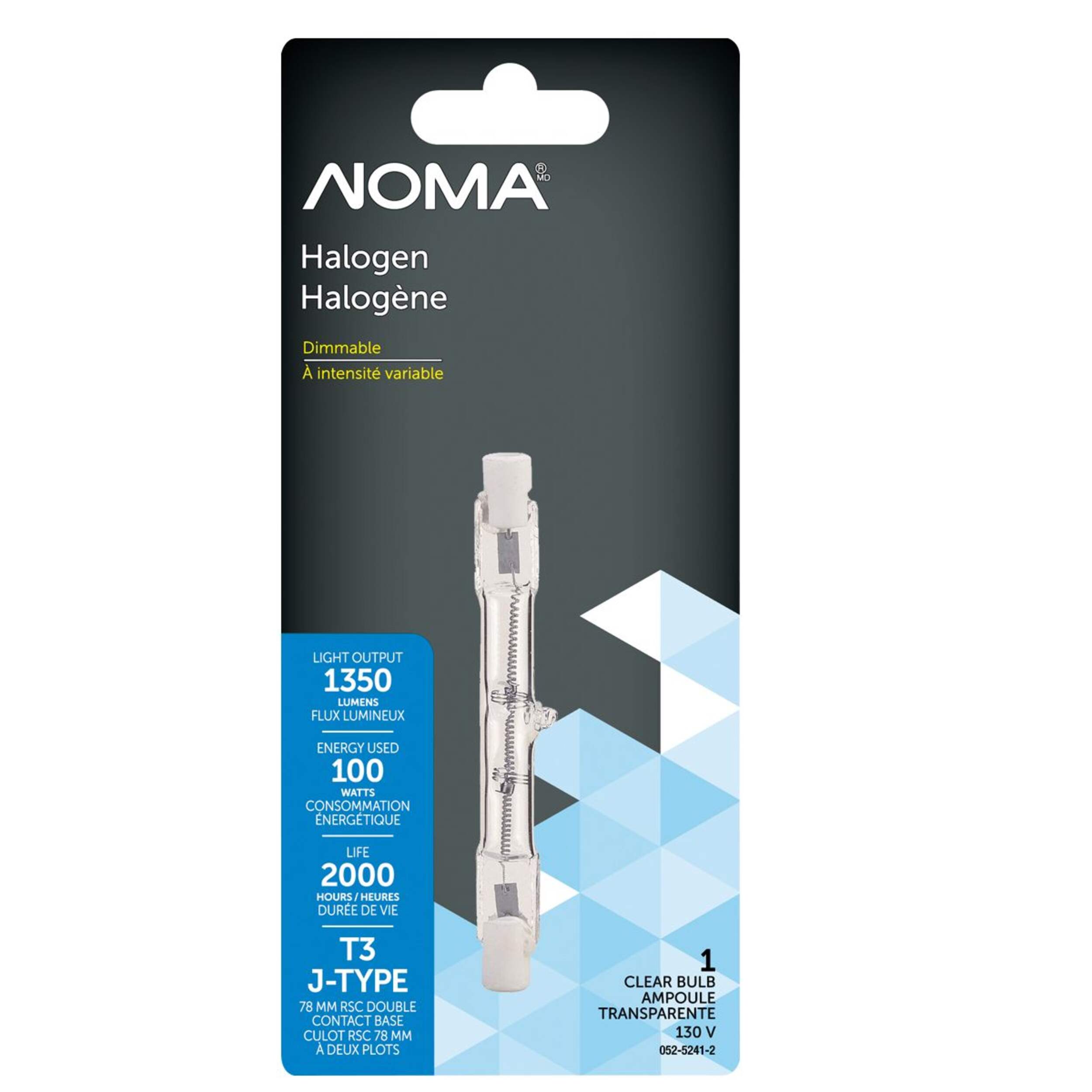 NOMA T3 78mm Double-Contact Base Clear Dimmable Halogen Light Bulb Lamp, 1650 Lumens, 100W Front_Flat