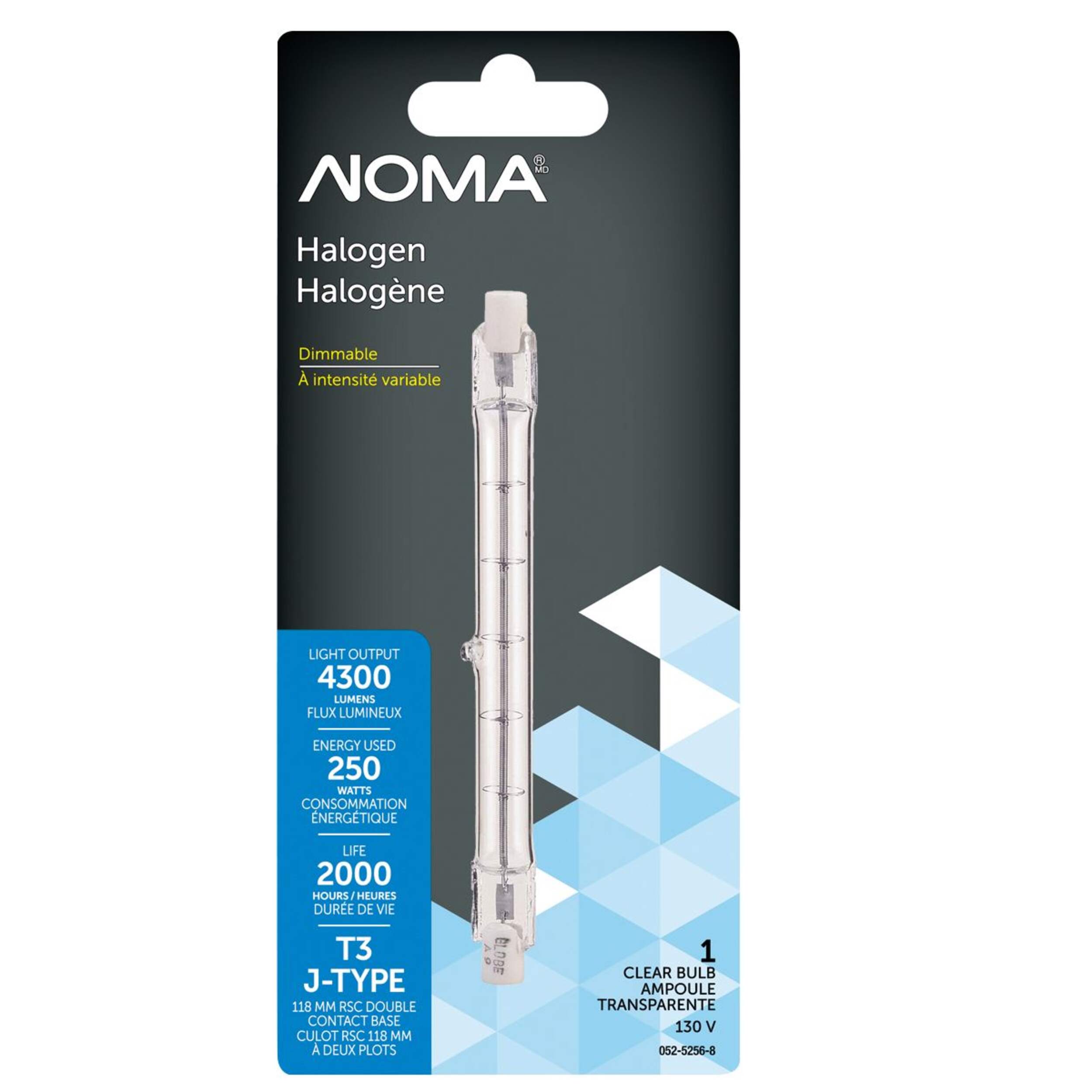 NOMA T3 118mm Double-Contact Base, Dimmable Halogen Light Bulb Lamp, 4300 Lumens, 250W Front_Flat