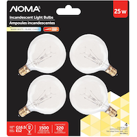 NOMA G16.5 E12 Base Clear Dimmable Light Bulbs, 220 Lumens, Warm White, 25W, 4-pk Front_Flat
