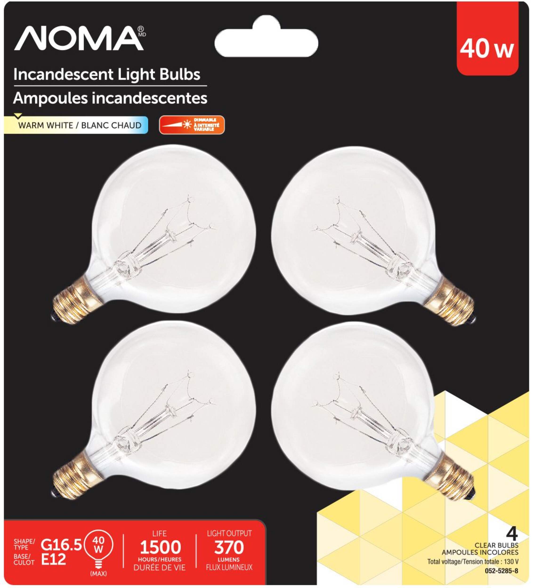 40W G16.5 Incandescent Globe Bulbs, Clear, 4-pk Front_Flat