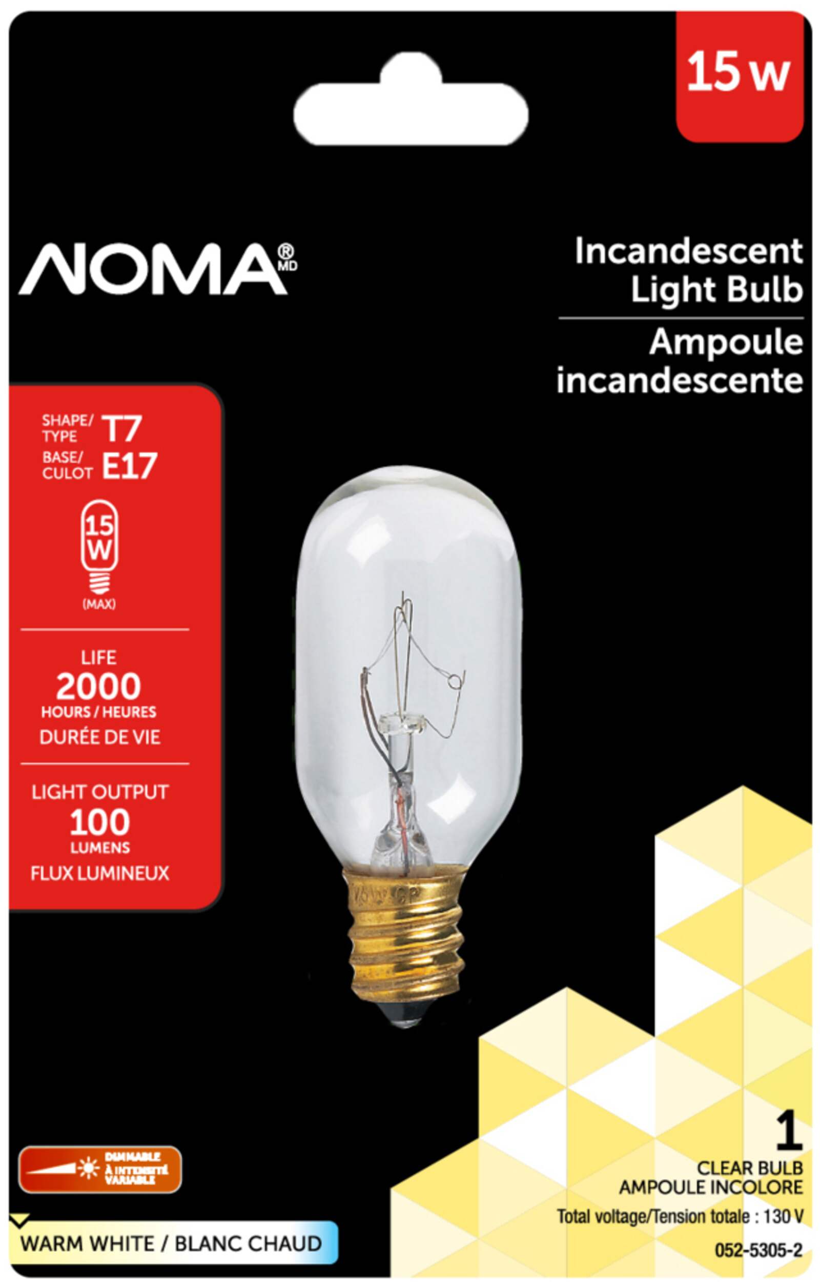 Machine à coudre ampoule incandescente à culot E17 NOMA T7, 100 lumens, blanc chaud, 15 W Front_Flat
