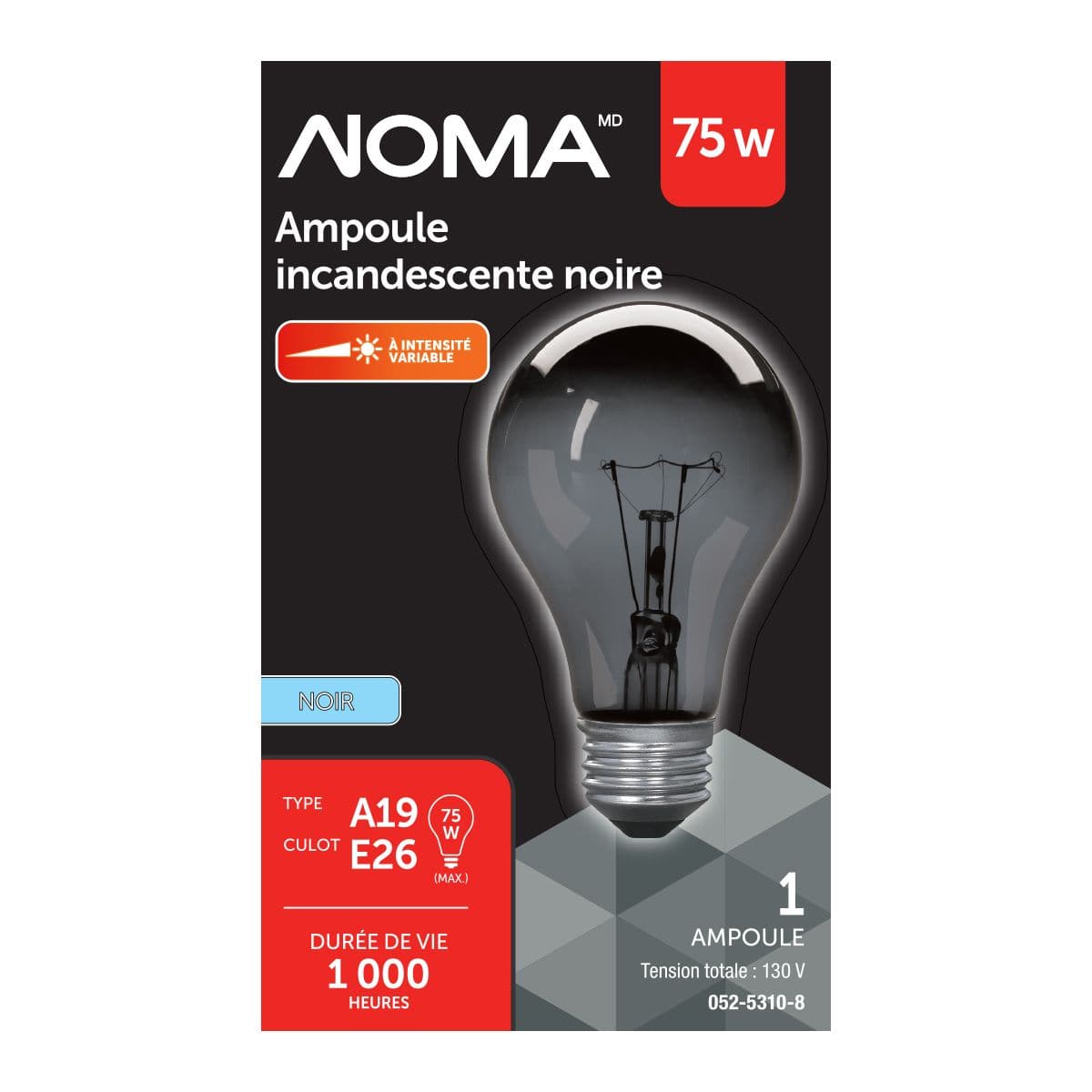 NOMA A19 E26 Base Globe Dimmable Incandescent Light Bulb, Black
