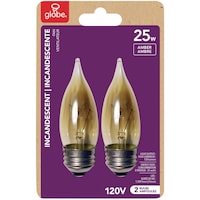 Globe E26 Base Flame Tip Incandescent Light Bulb, Amber, 25W Front_Flat