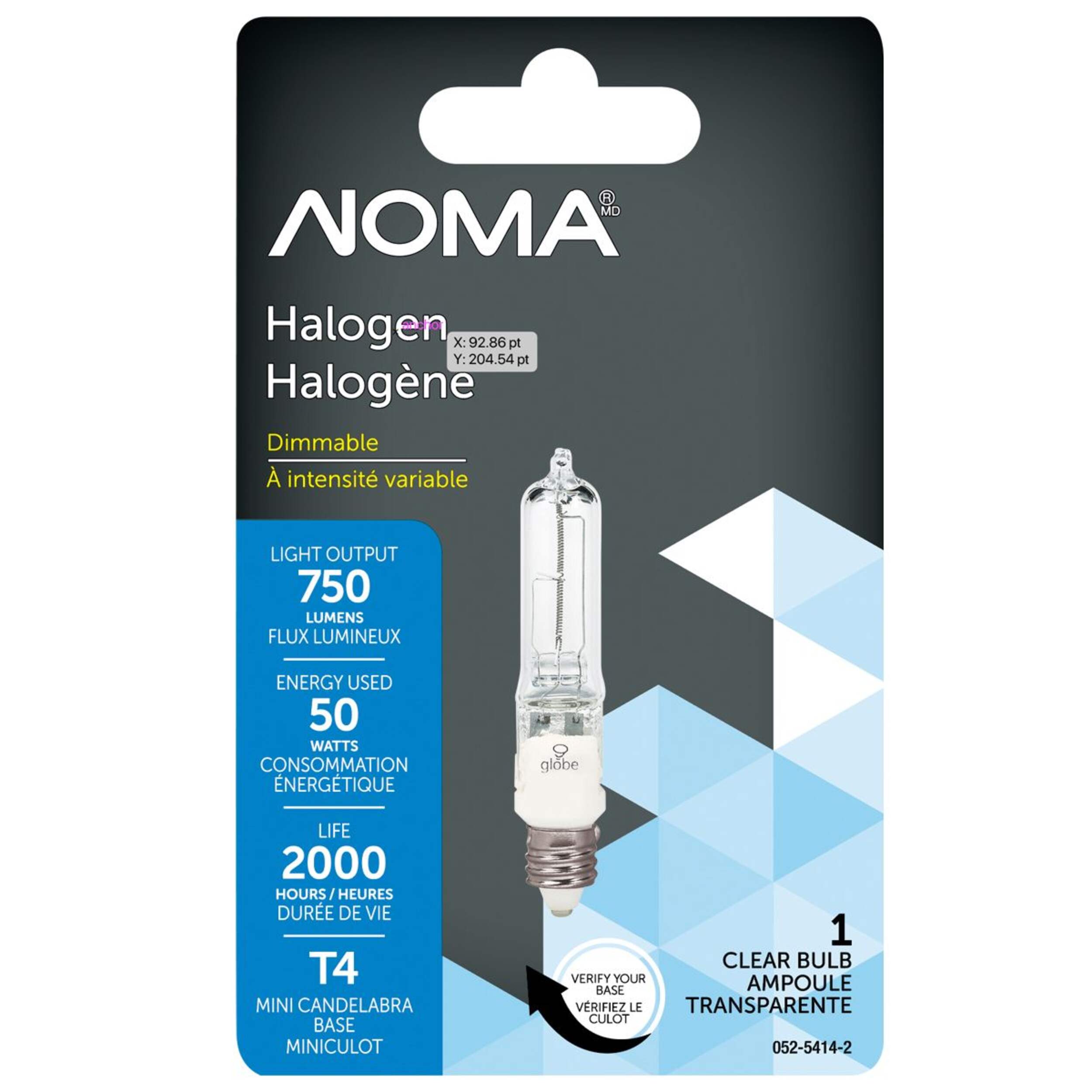 NOMA T4 Mini E12 Base, Candelabra Dimmable Halogen Light Bulb Lamp, 750 Lumens, 50W Front_Flat