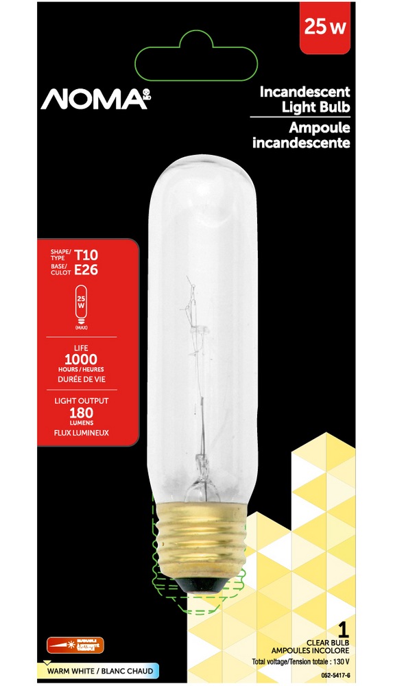 NOMA T10 E26 Base Dimmable Incandescent Light Bulb, 180 Lumens, Warm