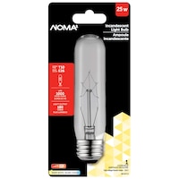 NOMA T10 E26 Base Dimmable Incandescent Light Bulb, 180 Lumens, Warm White, 25W Front_Flat