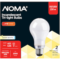 NOMA A21 E26 Base 3-Way Trilight Dimmable Light Bulbs, Warm White, 50/150/150W, 2-pk