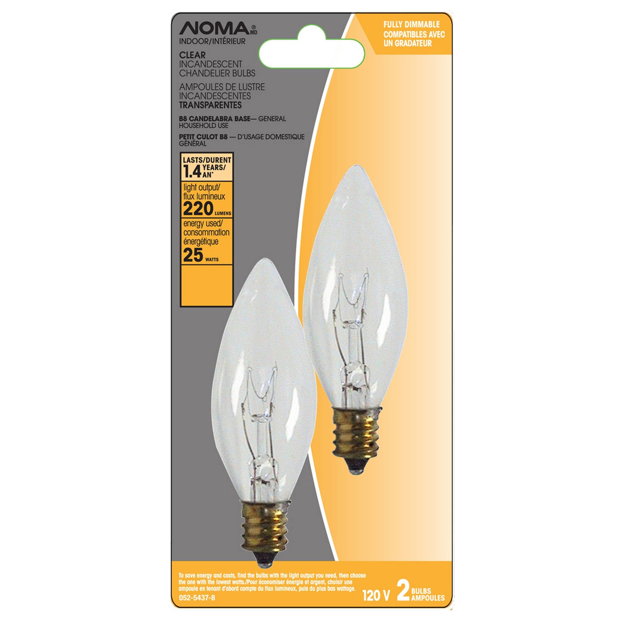NOMA 25W B8FLM Incandescent Bulbs, Clear, 2pk Canadian Tire