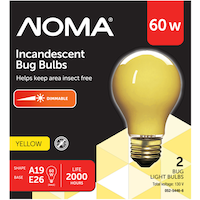 NOMA A19 E26 Base Dimmable Incandescent Light Bulb, Yellow, 60W Front_Flat