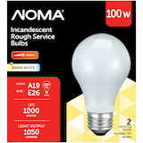 NOMA A19 E26 Base Frosted Dimmable Incandescent Light Bulbs, Warm White, 100W, 2-pk Front_Flat