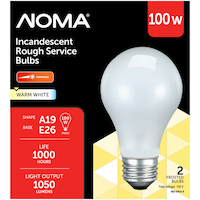 NOMA A19 E26 Base Frosted Dimmable Incandescent Light Bulbs, Warm White, 100W, 2-pk