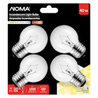 NOMA G16.5 E26 Base Vanity Dimmable Incandescent Light Bulbs, Warm White, 40W, 4-pk Front_Flat