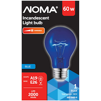NOMA A19 E26 Base Dimmable Incandescent Light Bulb, Transparent Blue, 60W Front_Flat