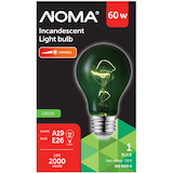 NOMA A19 E26 Base Dimmable Incandescent Light Bulb, Transparent Green, 60W Front_Flat
