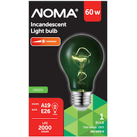 NOMA A19 E26 Base Dimmable Incandescent Light Bulb, Transparent Green, 60W Front_Flat