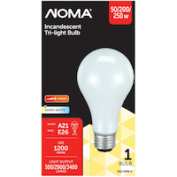 NOMA A21 E26 Base 3-Way Trilight Dimmable Incandescent Light Bulb, Warm White, 50/200/250W Front_Flat