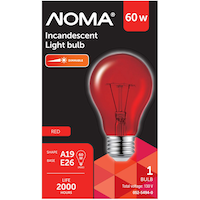 NOMA A19 E26 Base Dimmable Incandescent Light Bulb, Transparent Red, 60W Front_Flat