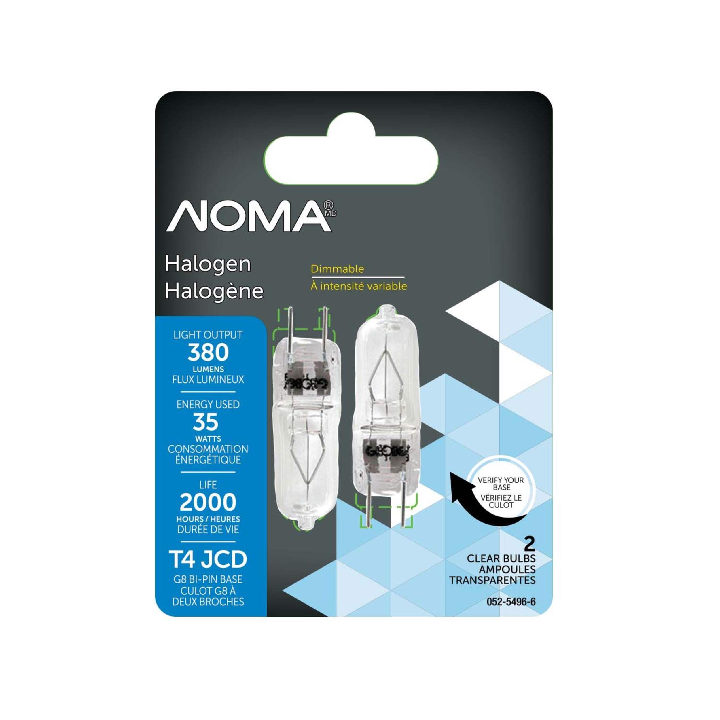 Ampoules halogènes à intensité variable transparentes pour l'intérieur à culot à 2 broches G8 NOMA, 380 lumens, 35 W, paq. 2 Front_Flat