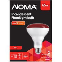 NOMA R30 E26 Base Dimmable Incandescent Flood Light Bulb, Red, 65W