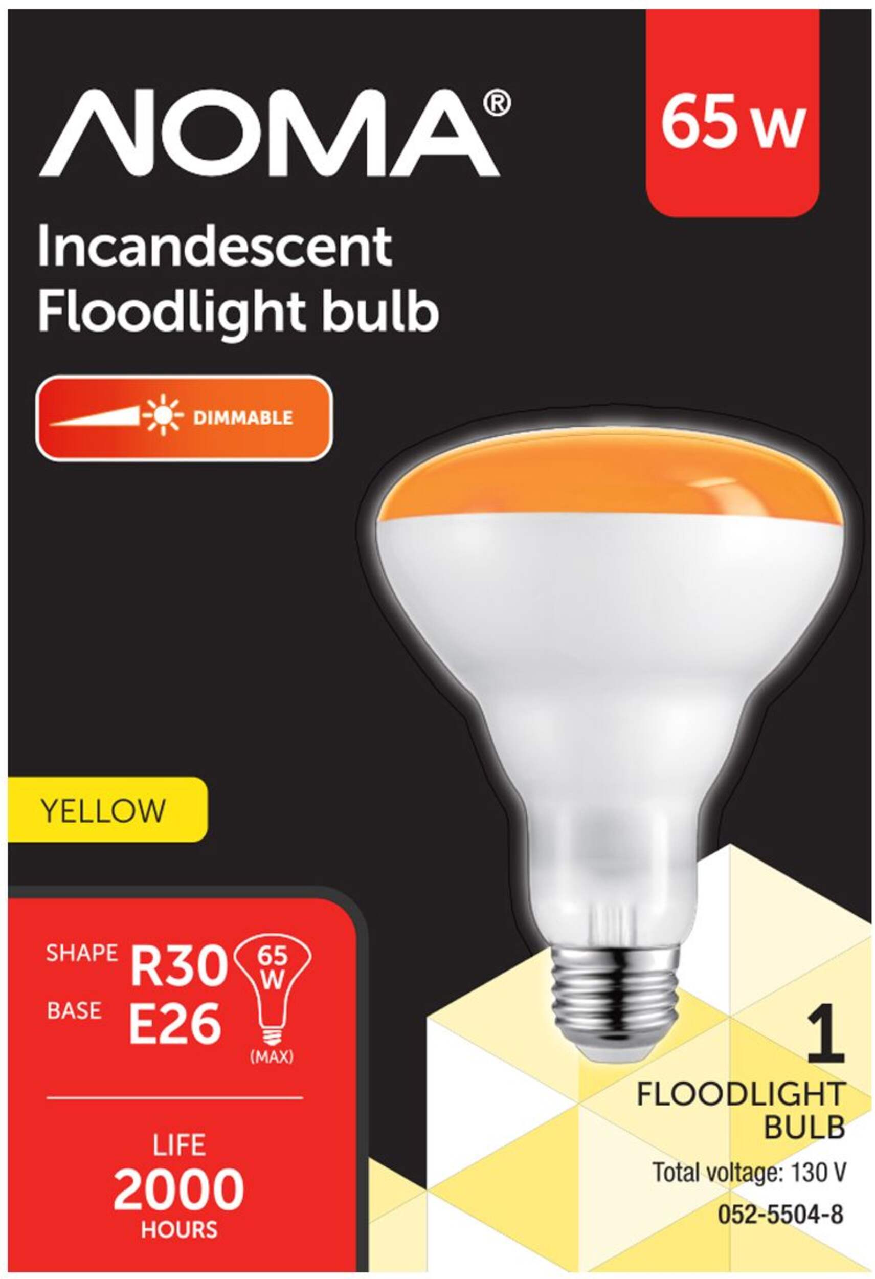 NOMA R30 E26 Base Dimmable Incandescent Flood Light Bulb, Yellow, 65W Front_Flat