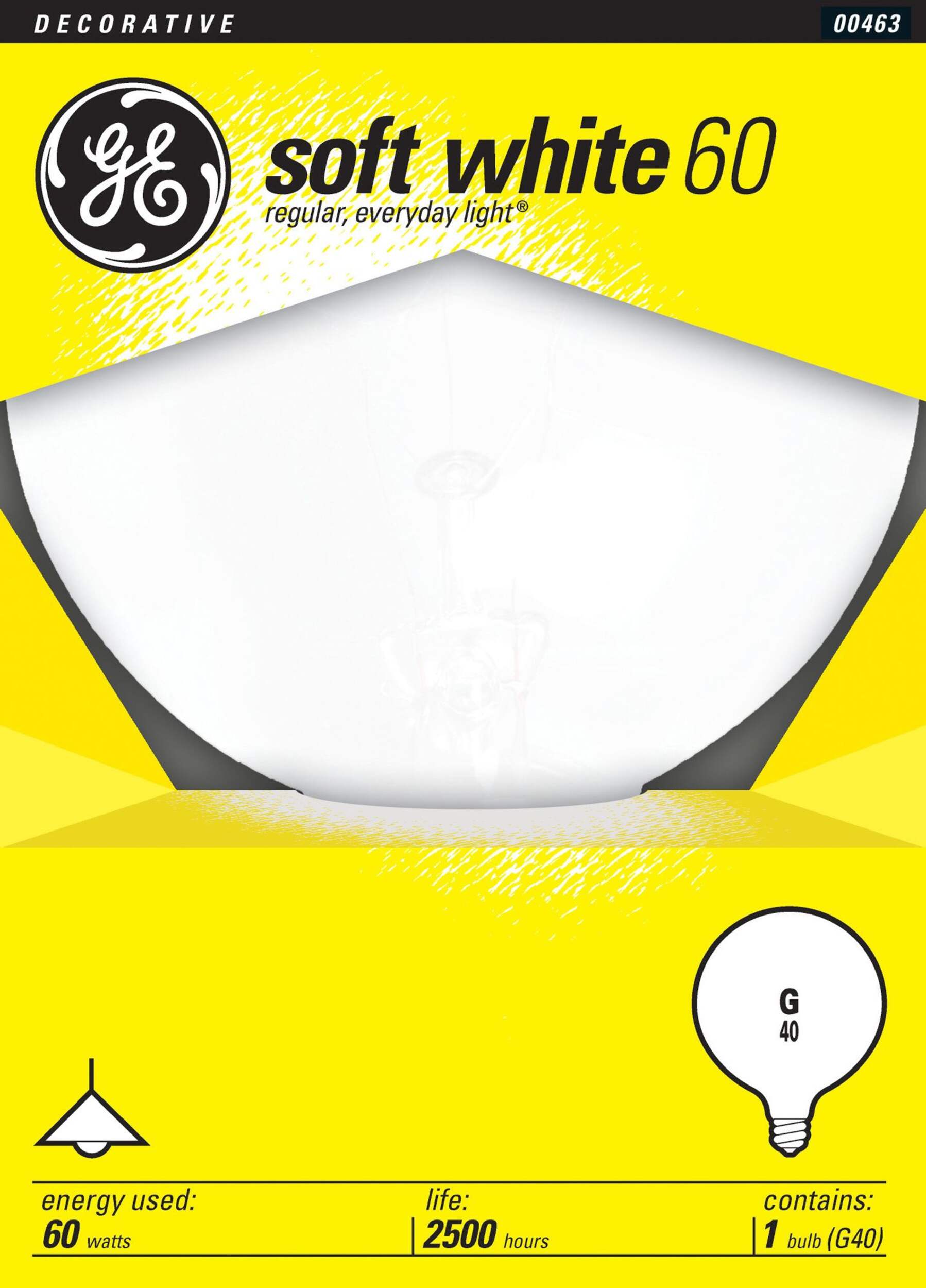 GE 60W G40 Incandescent Globe Bulb, White Front_Flat