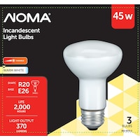 NOMA R20 E26 Base Indoor Incandescent Flood Light Bulbs, 2600K, Soft White, 45W, 3-pk Front_Flat