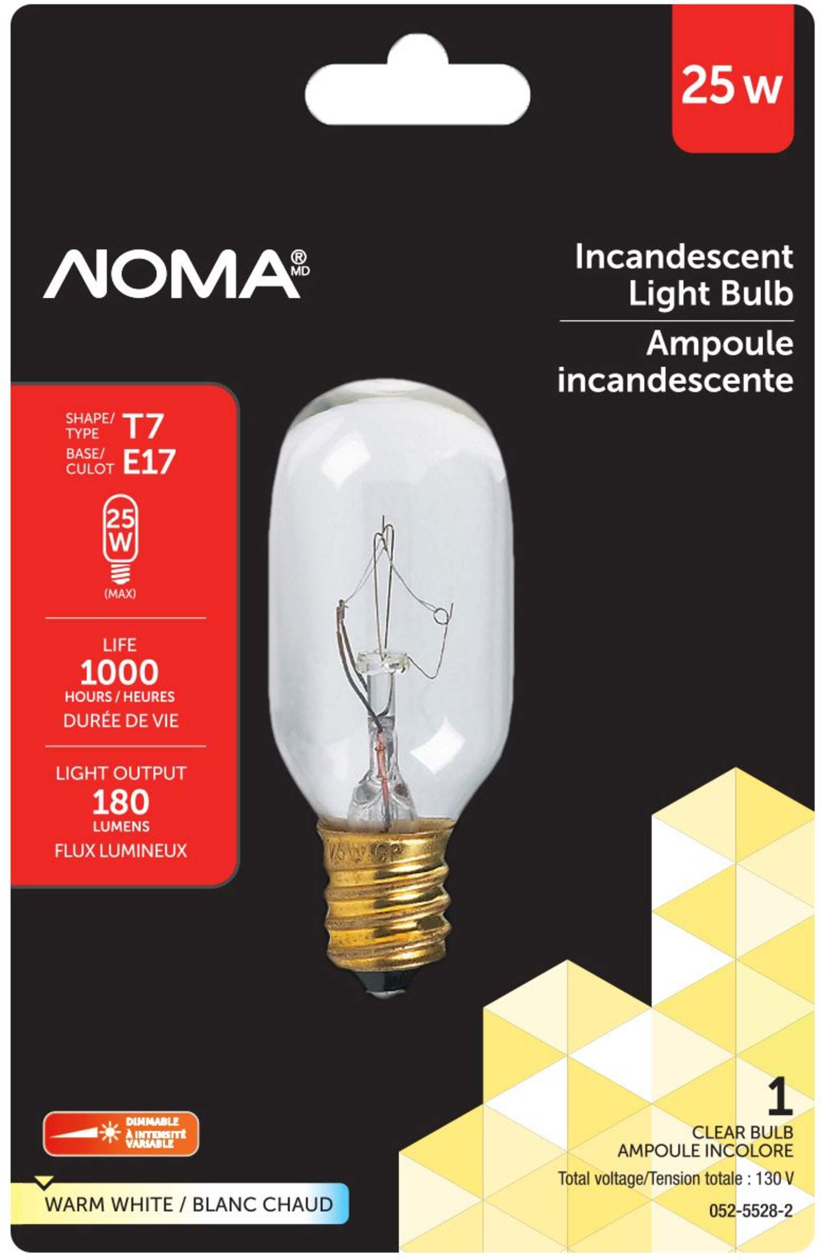 NOMA T7 E17 Base Appliances Clear Filament Light Bulb, 180 Lumens, Warm White, 25W Front_Flat