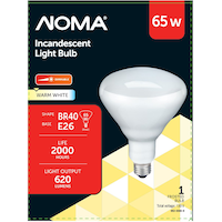 NOMA BR40 E26 Base Indoor Frosted Dimmable Light Bulb, 2600K, 620 Lumens, Warm White, 65W Front_Flat
