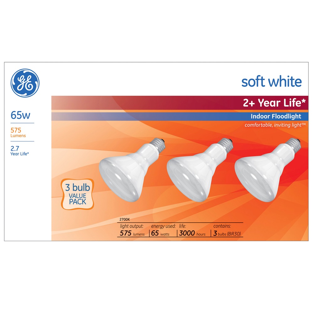 GE 65W BR30 Halogen Flood Light Bulb, 3pk Canadian Tire