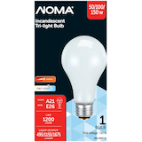 NOMA A21 E26 Base 3-Way Trilight Dimmable Incandescent Light Bulb, Daylight, 50/100/150W Front_Flat
