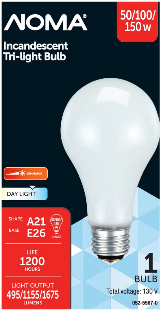 Ampoule incandescente à 3 intensités à culot E26 NOMA A21, lumière du